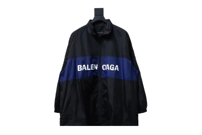  Balenciaga BLCG 57 black and blue patchwork slogan Windbreaker Jacket 01