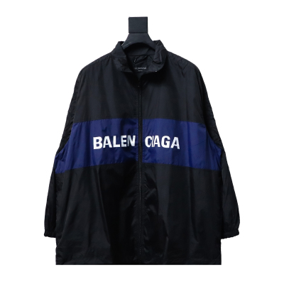  Balenciaga BLCG 57 black and blue patchwork slogan Windbreaker Jacket 01