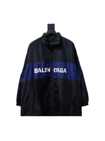  Balenciaga BLCG 57 black and blue patchwork slogan Windbreaker Jacket 01
