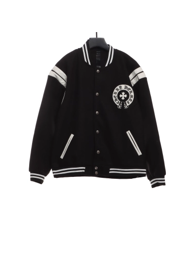 Chrome Hearts classic horseshoe lambskin baseball jacket 01