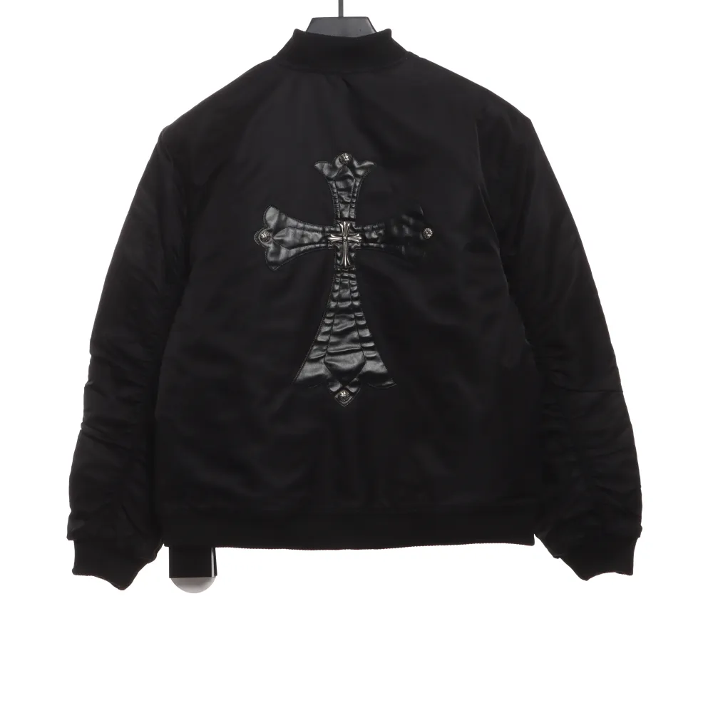  Chrome Hearts cross patch leather pilot jacket