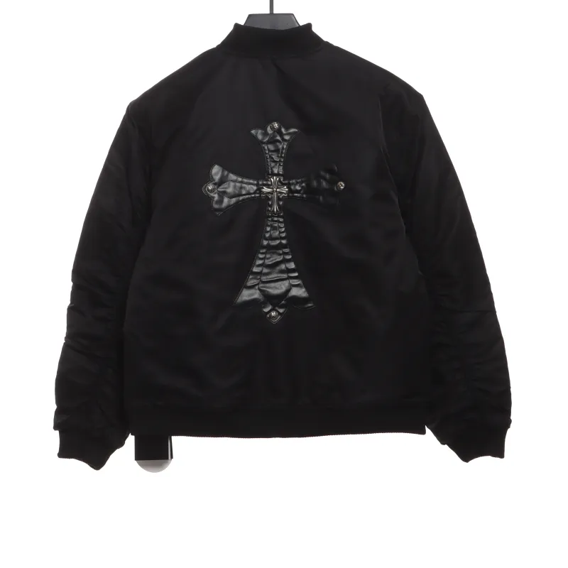 Chrome Hearts cross patch leather pilot jacket