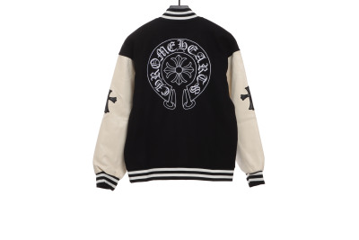 Chrome Hearts patchwork leather horseshoe embroidered baseball jacket 02
