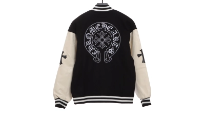 Chrome Hearts patchwork leather horseshoe embroidered baseball jacket 02