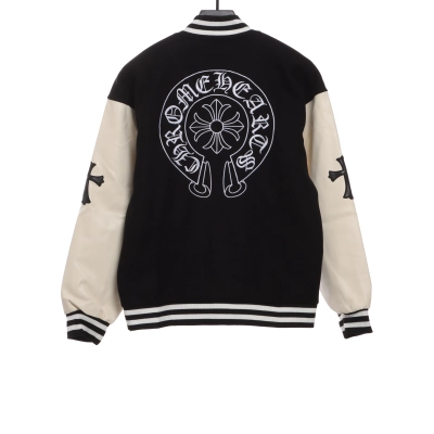  Chrome Hearts patchwork leather horseshoe embroidered baseball jacket 02