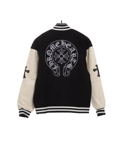 Chrome Hearts patchwork leather horseshoe embroidered baseball jacket 02