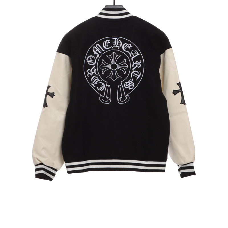 Chrome Hearts patchwork leather horseshoe embroidered baseball jacket