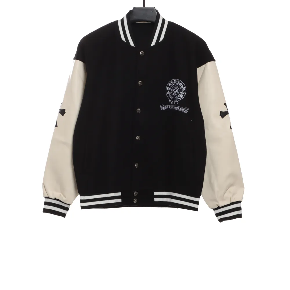 Chrome Hearts patchwork leather horseshoe embroidered baseball jacket