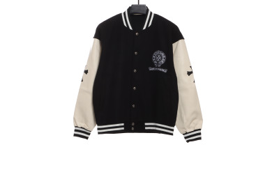 Chrome Hearts patchwork leather horseshoe embroidered baseball jacket 01