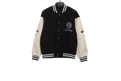 Chrome Hearts patchwork leather horseshoe embroidered baseball jacket 01