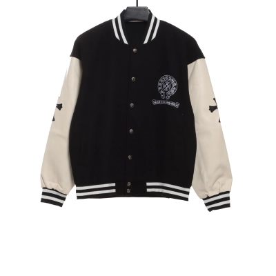  Chrome Hearts patchwork leather horseshoe embroidered baseball jacket 01