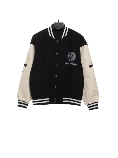Chrome Hearts patchwork leather horseshoe embroidered baseball jacket 01