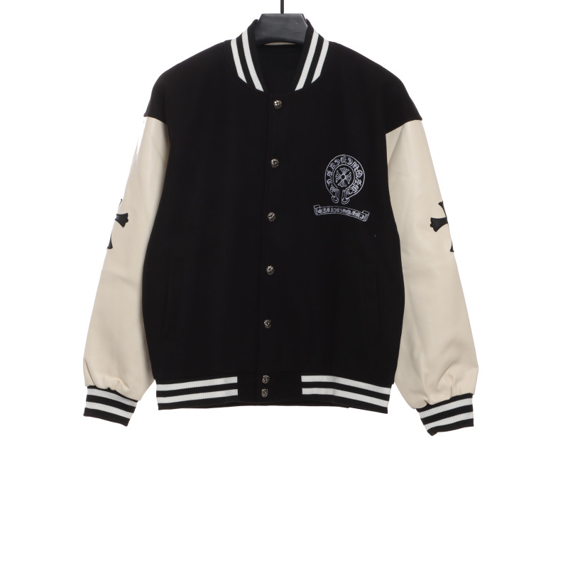 Chrome Hearts patchwork leather horseshoe embroidered baseball jacket