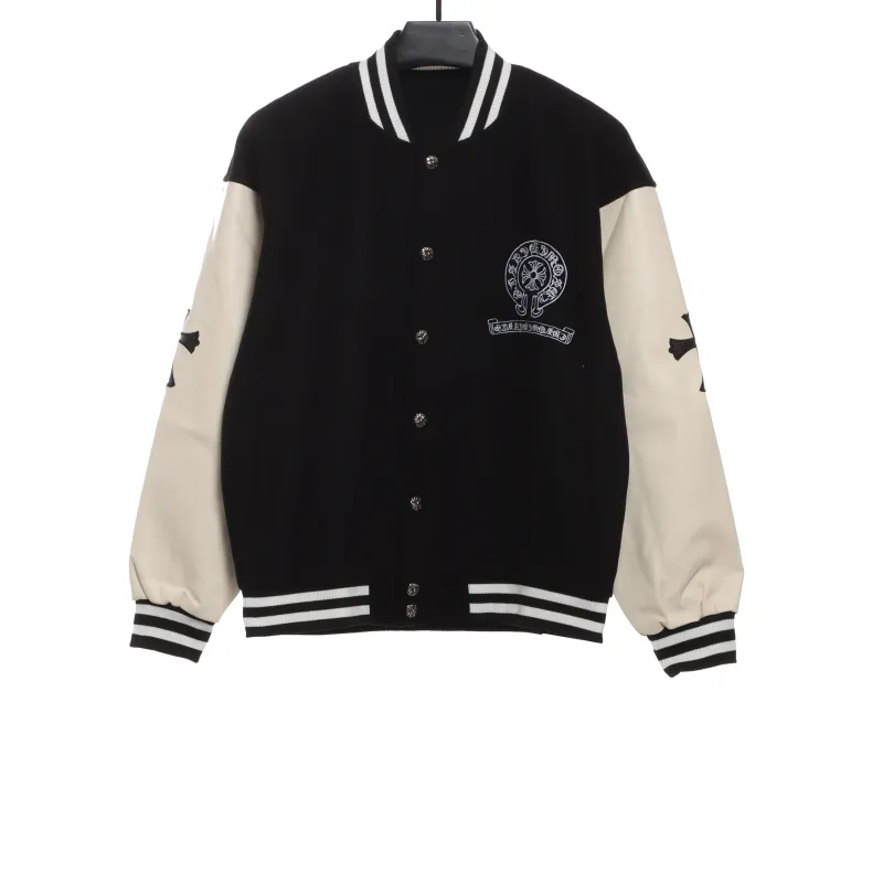  Chrome Hearts patchwork leather horseshoe embroidered baseball jacket