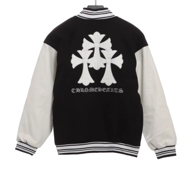 Chrome Hearts Sanskrit cross logo embroidered baseball jacket 02