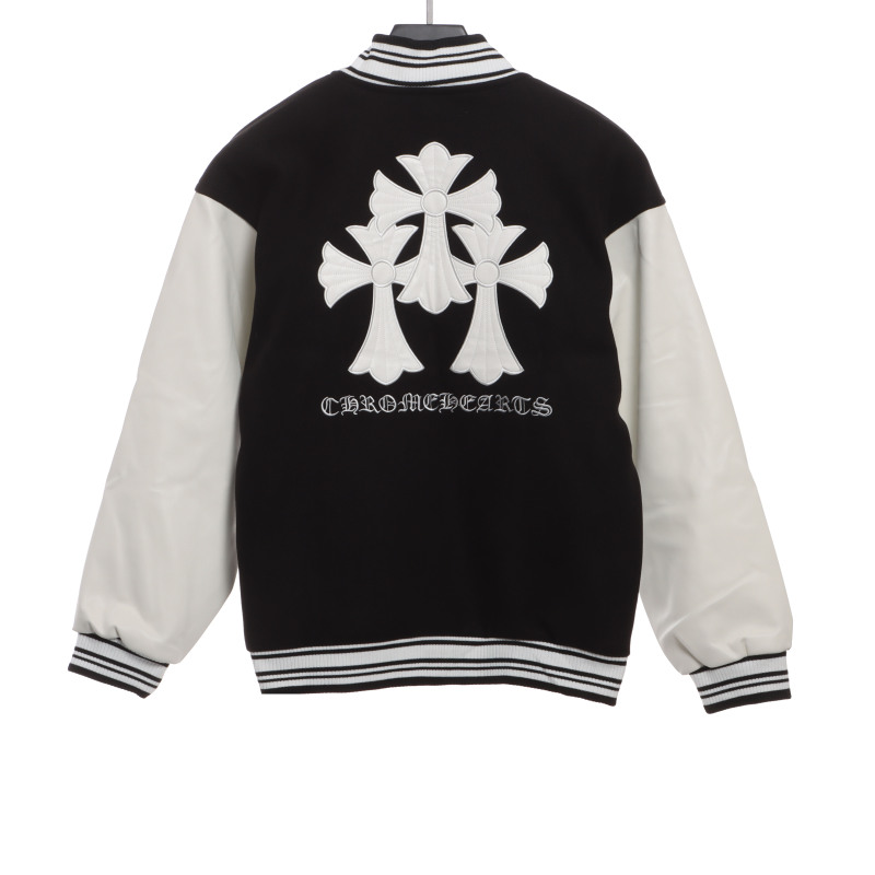 Chrome Hearts Sanskrit cross logo embroidered baseball jacket