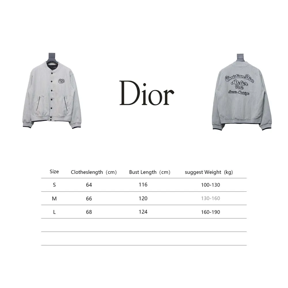 D*or cd atelier vertical stripe front and back embroidered baseball jacket