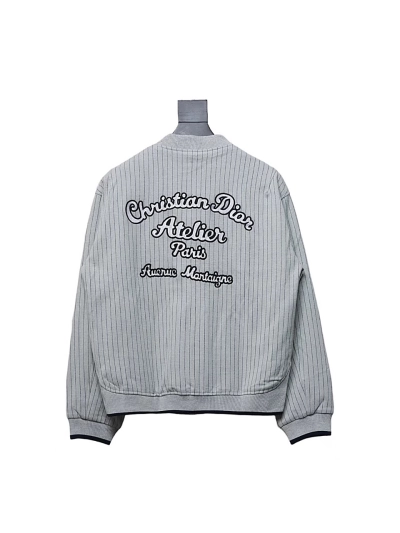 DIOR CD Atelier vertical stripe front and back embroidered baseball jacket 02