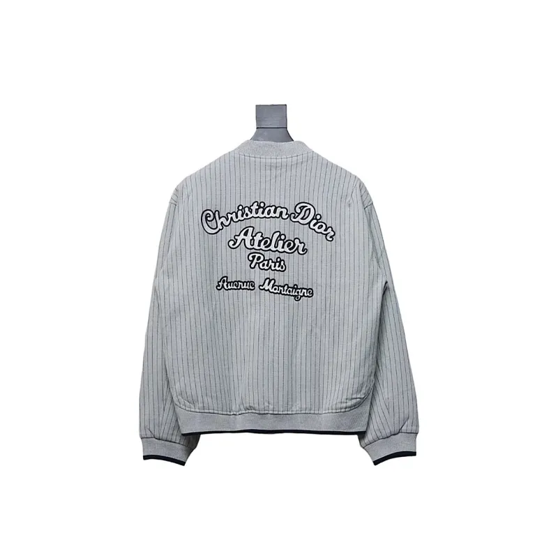  DIOR CD Atelier vertical stripe front and back embroidered baseball jacket