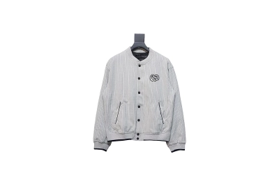 DIOR CD Atelier vertical stripe front and back embroidered baseball jacket 01
