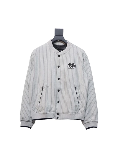 DIOR CD Atelier vertical stripe front and back embroidered baseball jacket 01