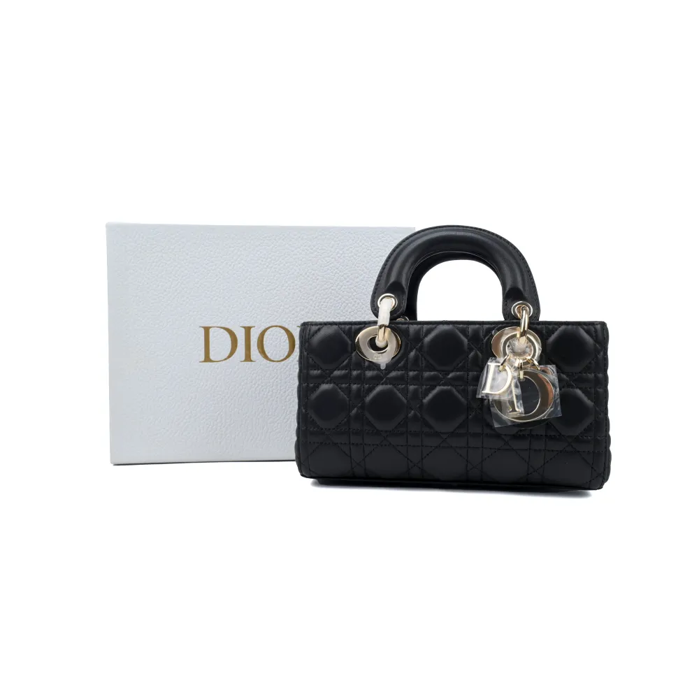 D*or lady d-joy light gold finish pendant rattan pattern lambskin lady diana bag