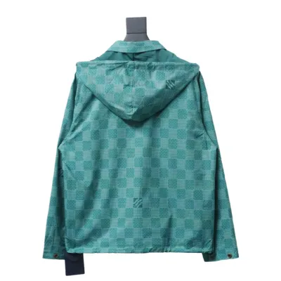 Louis Vuitton 24ss green plaid checkerboard hooded windbreaker Jacket 02