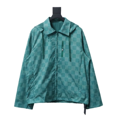 Louis Vuitton 24ss green plaid checkerboard hooded windbreaker Jacket 01