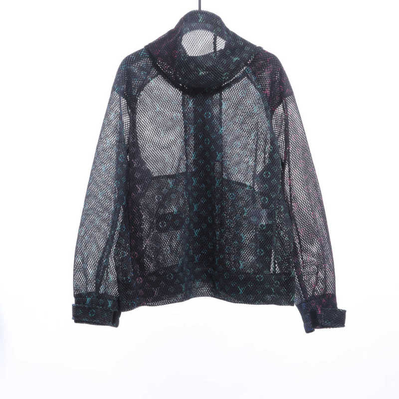  Louis Vuitton gradient monogram mesh hooded jacket black