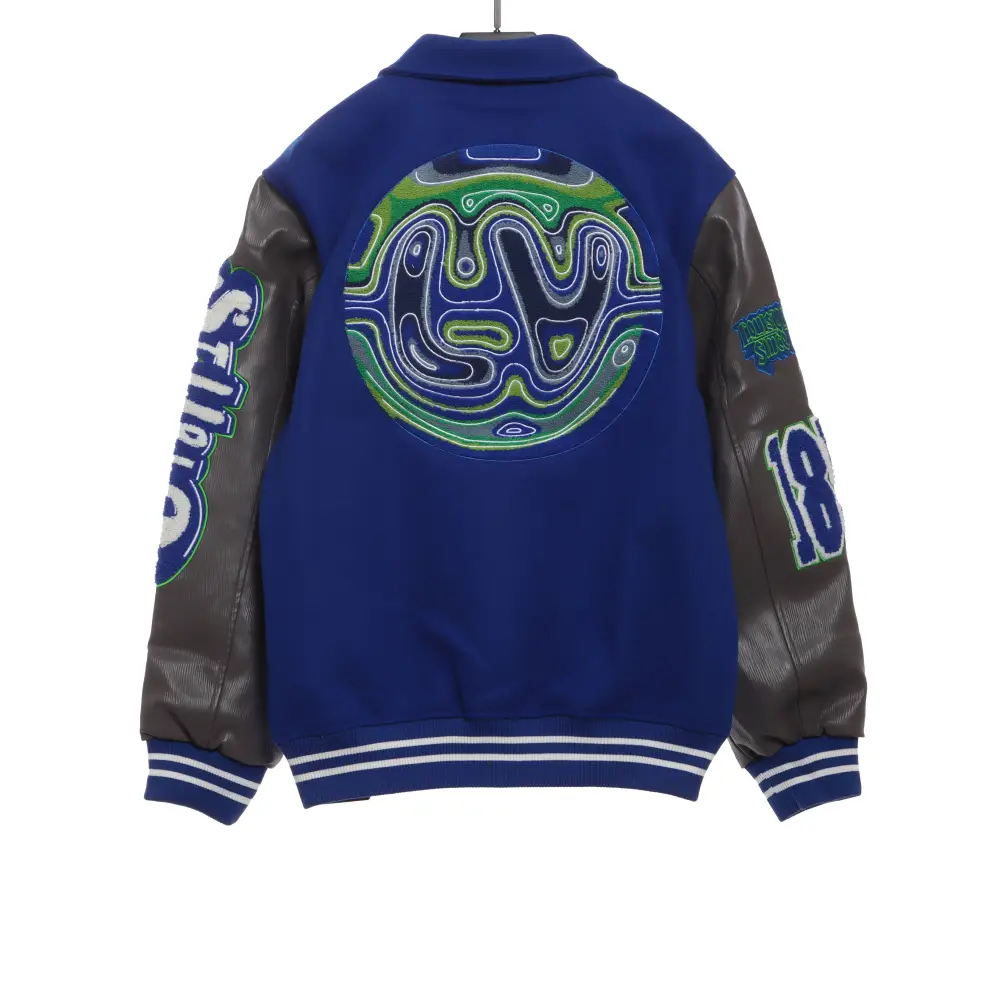 Louis Vuitton graffiti pattern embroidered patchwork leather baseball jacket