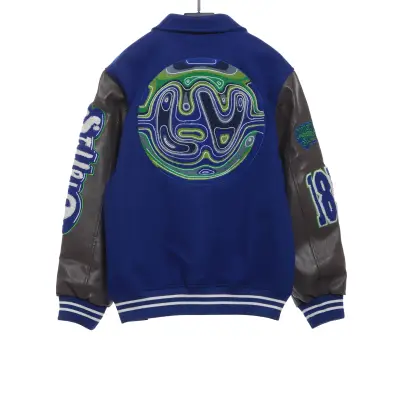 Louis Vuitton graffiti pattern embroidered patchwork leather baseball jacket 02