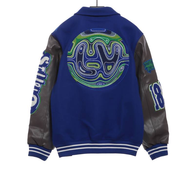  Louis Vuitton graffiti pattern embroidered patchwork leather baseball jacket