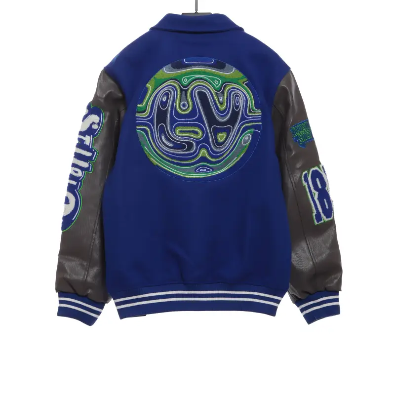 Louis Vuitton graffiti pattern embroidered patchwork leather baseball jacket
