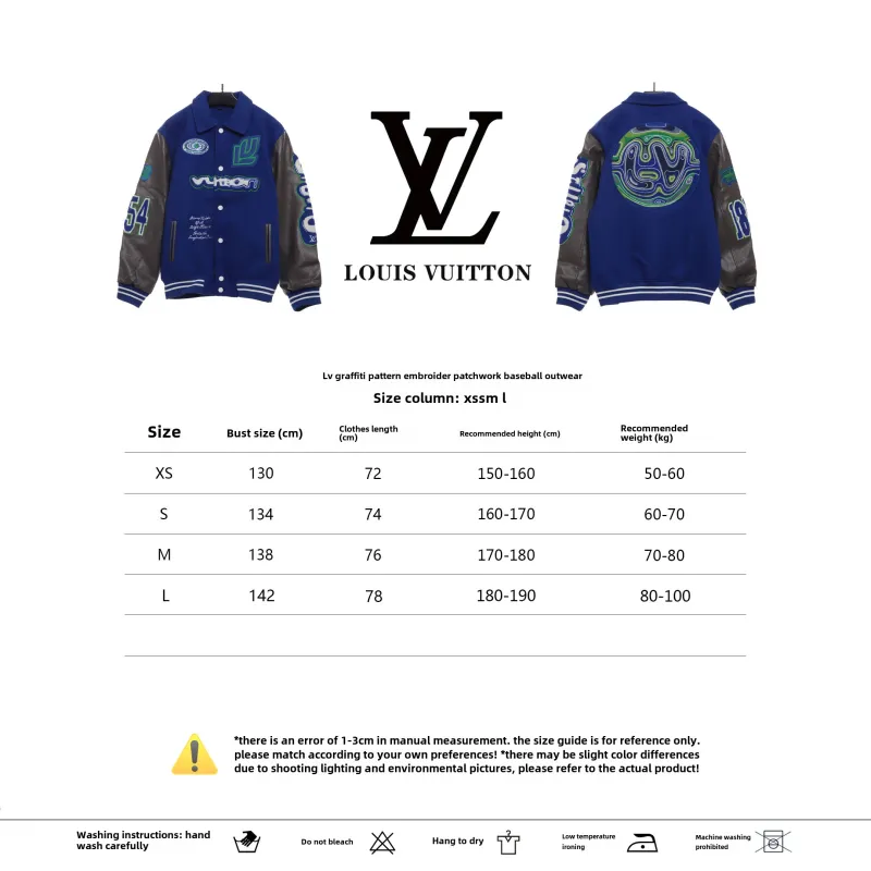 Louis Vuitton graffiti pattern embroidered patchwork leather baseball jacket