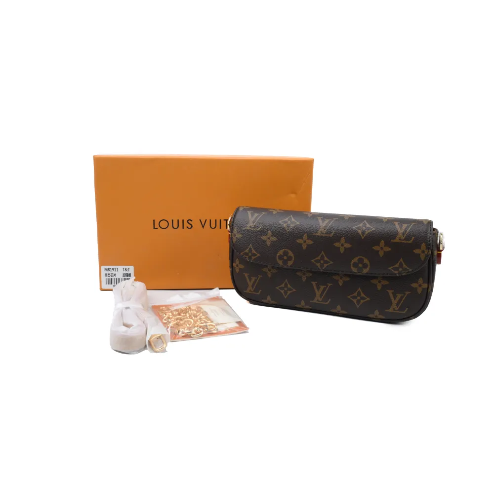 l**is V*t*n ivy classic monogram printed chain coated canvas baguette bag for women brown