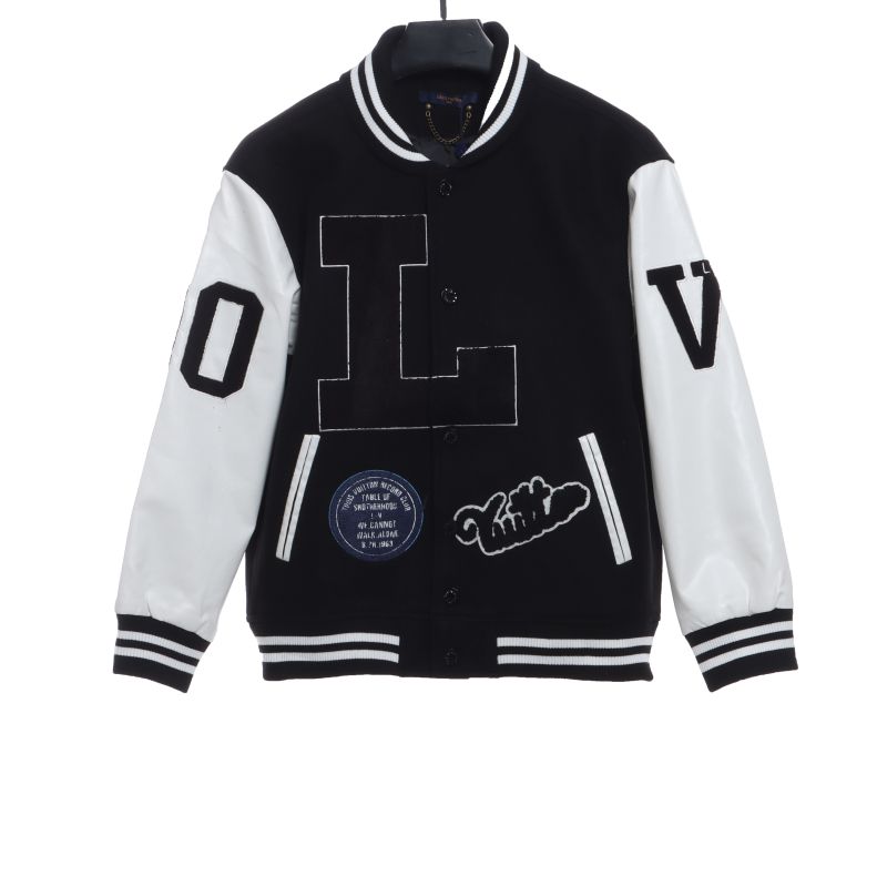  Louis Vuitton large VLOGO patchwork leather baseball jacket