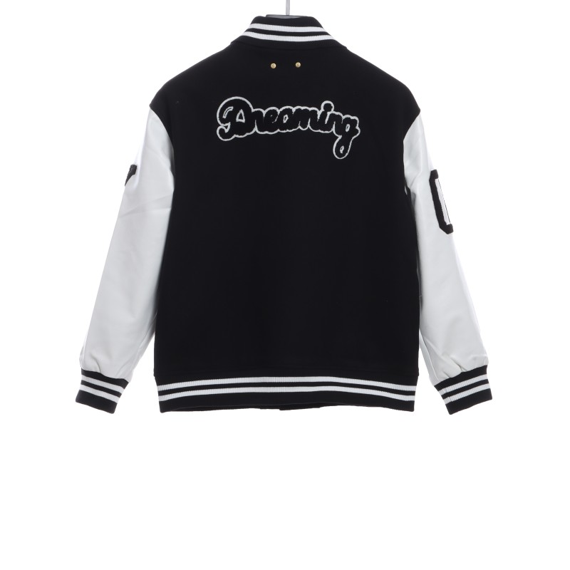  Louis Vuitton large VLOGO patchwork leather baseball jacket