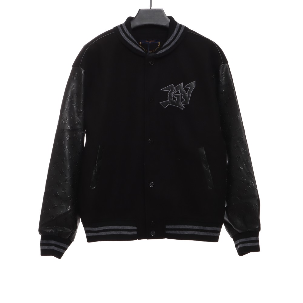 Louis Vuitton towel embroidery patchwork leather tweed jacket