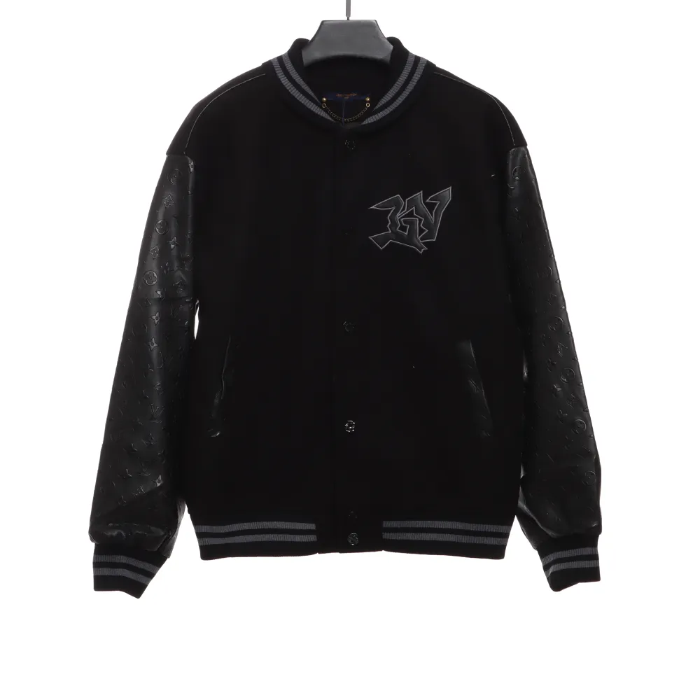 Louis Vuitton towel embroidery patchwork leather tweed jacket