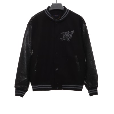  Louis Vuitton towel embroidery patchwork leather tweed jacket 01