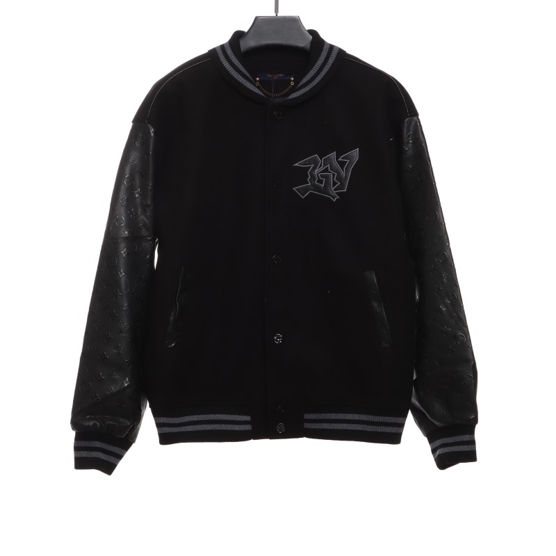 Louis Vuitton towel embroidery patchwork leather tweed jacket