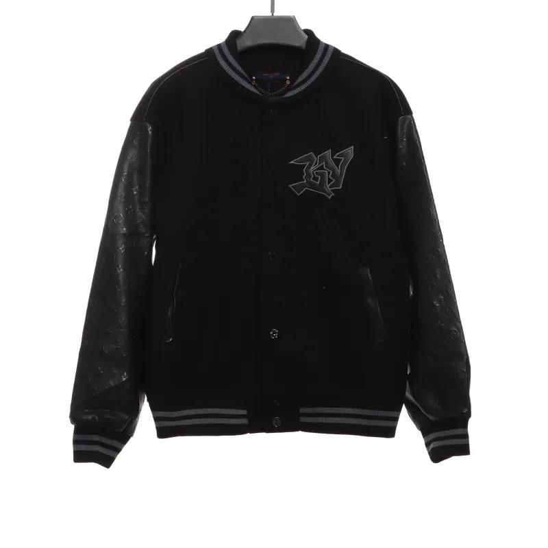 Louis Vuitton towel embroidery patchwork leather tweed jacket