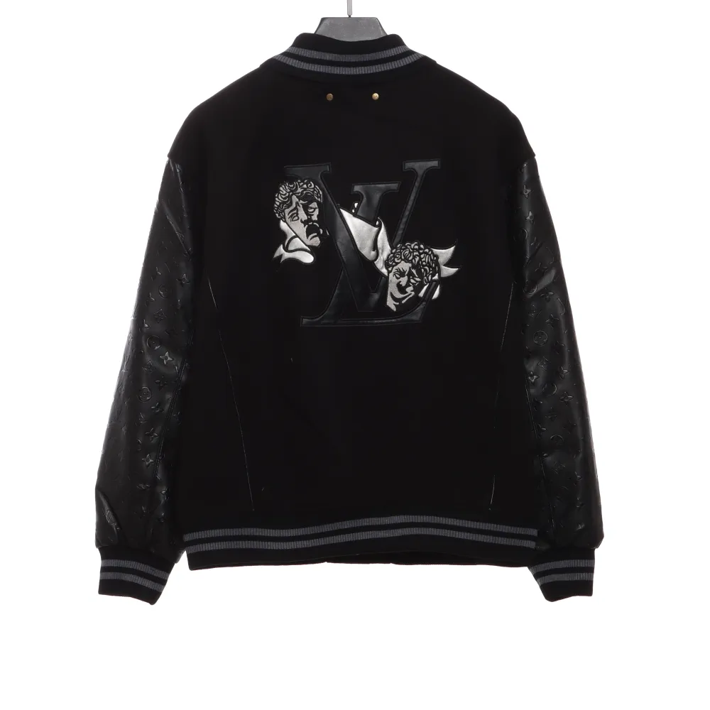 Louis Vuitton towel embroidery patchwork leather tweed jacket