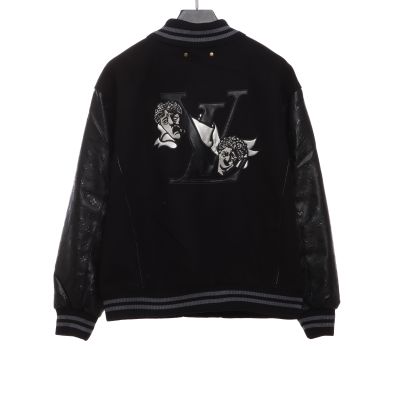  Louis Vuitton towel embroidery patchwork leather tweed jacket 02