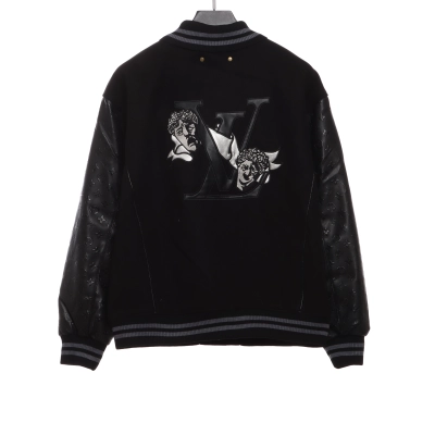 Louis Vuitton towel embroidery patchwork leather tweed jacket 02