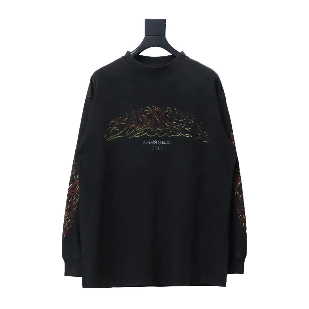 Ba*len*cia*ga blcg 23ss new sanskrit disaster flame print long sleeve t-shirt