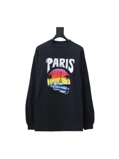  Balenciaga BLCG 24SS beach painting night scene print long-sleeved T-shirt 1 01