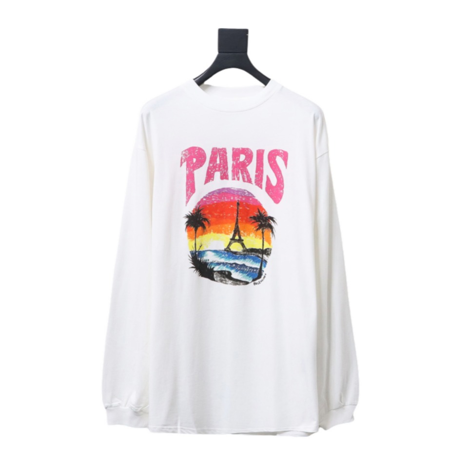 Balenciaga BLCG 24SS beach painting night scene print long-sleeved T-shirt 2