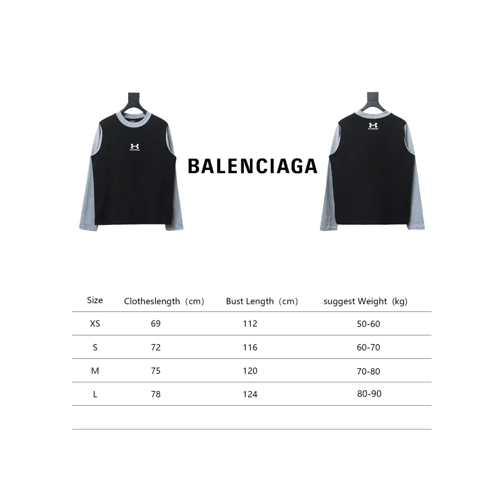BALENCIAGA co-branded Under Armour front and back embroidered color-blocked long-sleeved T-shirt