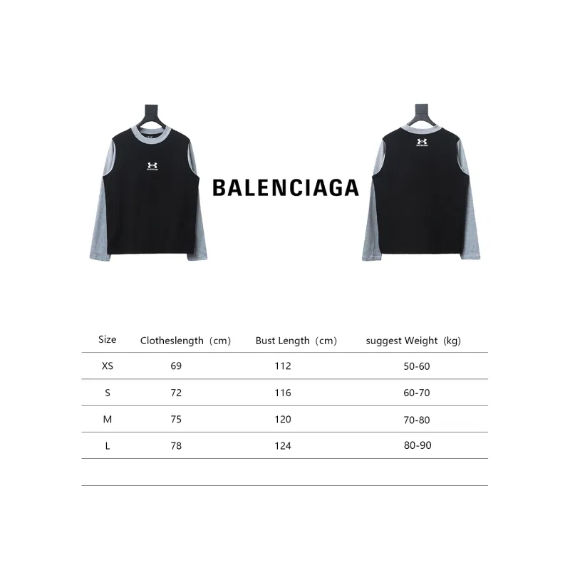 BALENCIAGA co-branded Under Armour front and back embroidered color-blocked long-sleeved T-shirt